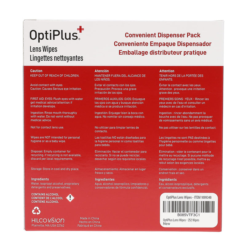 OptiPlus Eyeglass Lens Wipes l Pre-Moistened l Cleaning Wipes for Glasses, Computer & Laptops Screens, Smart Phones, Optical Lens, Goggles, and Watch Screen l Quick-Dry & Scratch-Free | 252 Count 252 Count (Pack of 1)