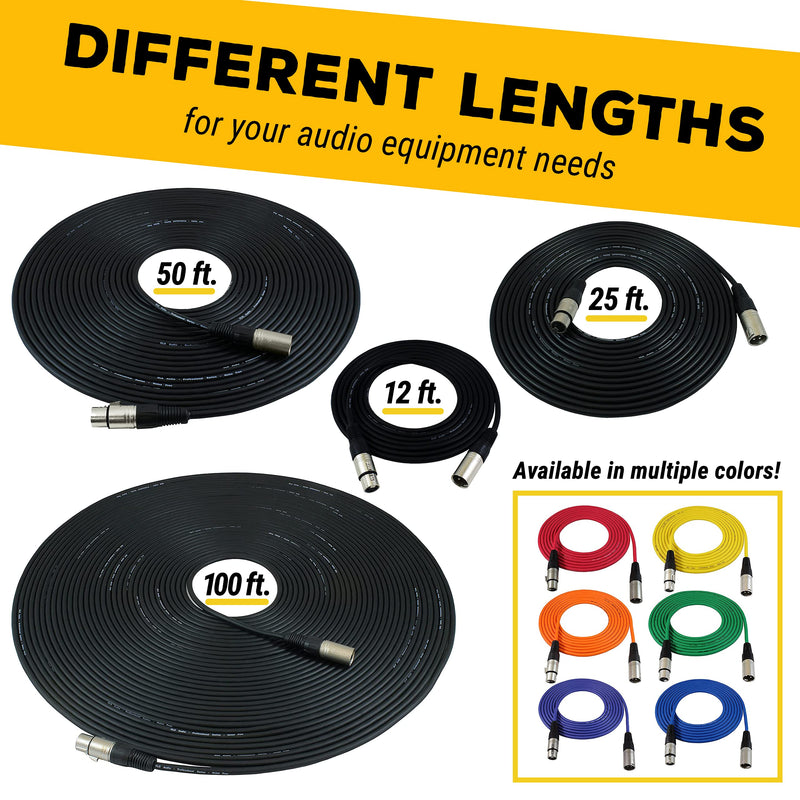 GLS Audio 6ft Patch Cable Cords - XLR Male to XLR Female Black Cables - 6' Balanced Snake Cord - Pack of 6 6 Ft.