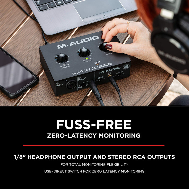 M-Audio M-Track Solo – USB Audio Interface for Recording, Streaming and Podcasting with XLR, Line and DI Inputs, Plus a Software Suite Included with 1 Mic Input Interface only