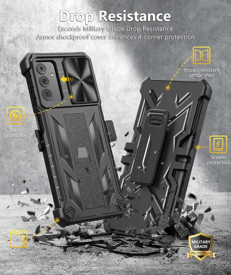 Case for Samsung Galaxy A13 5G: Military Grade Drop Proof Protection Rugged Protective A13 5G/4G Phone Cover with Belt Clip Holster Kickstand & Slide - Shockproof TPU Matte Textured Bumper - Black Matte Black