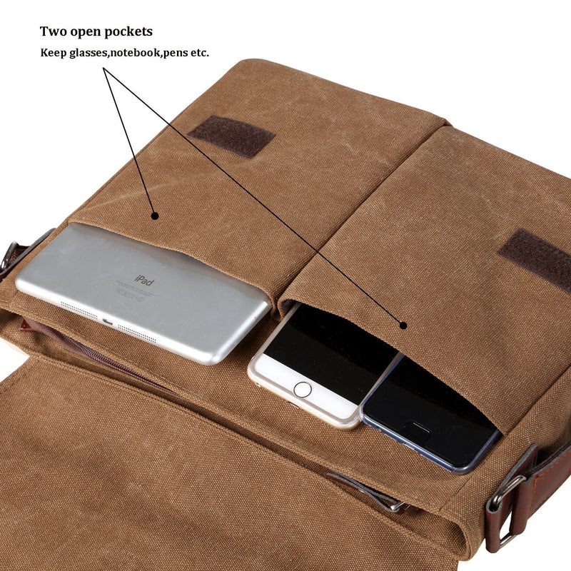 Vintage Canvas Satchel Messenger Bag for Men Women,Travel Shoulder bag 13.5" Laptop Bags Bookbag (Coffee) Coffee