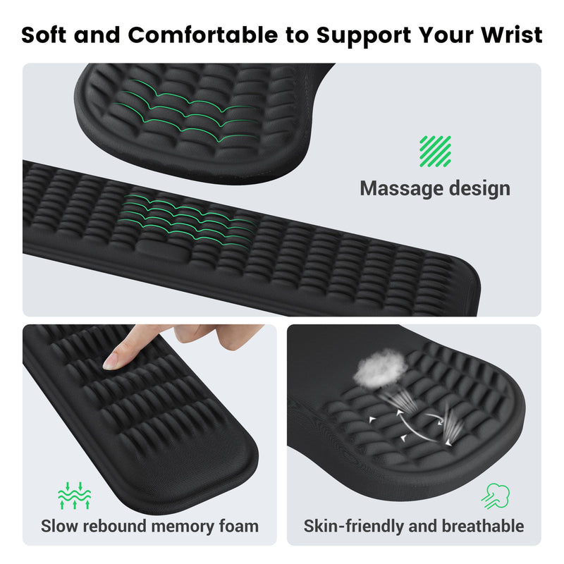 MEKASS Ergonomic Mouse Pad and Keyboard Wrist Rest Set, Super Soft Memory Foam Desk Wrist Support for Computer Keyboard, Non-Slip Arm Palm Rests Cushion for Typing Gaming Office Laptop Mac (Black) Black