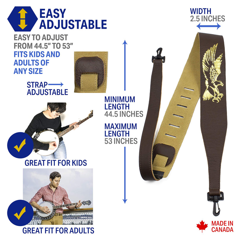 [AUSTRALIA] - Perri's Leathers, Banjo Flying Eagle Guitar Strap, Polyester and Plastic Combined, Brown, Foil Embosed, Anti-Slip, Classic, Suitable for Each Level, Standard, Compatible with All Button Lock Systems 44.5" to 53" Flying Eage Brown 