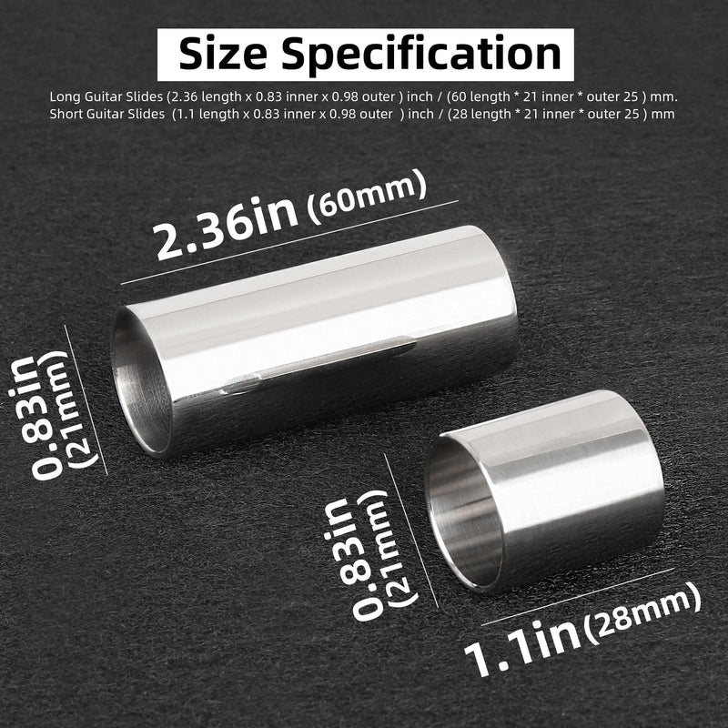 Mr.Power Guitar Slide Chrome Stainless Steel Finger Slides, Long and Short Set Metal Guitar Tube Tone Ring, for Electric Acoustic Guitar Bass, Celluloid Thumb & Finger Picks Plectrums + Portable Bag