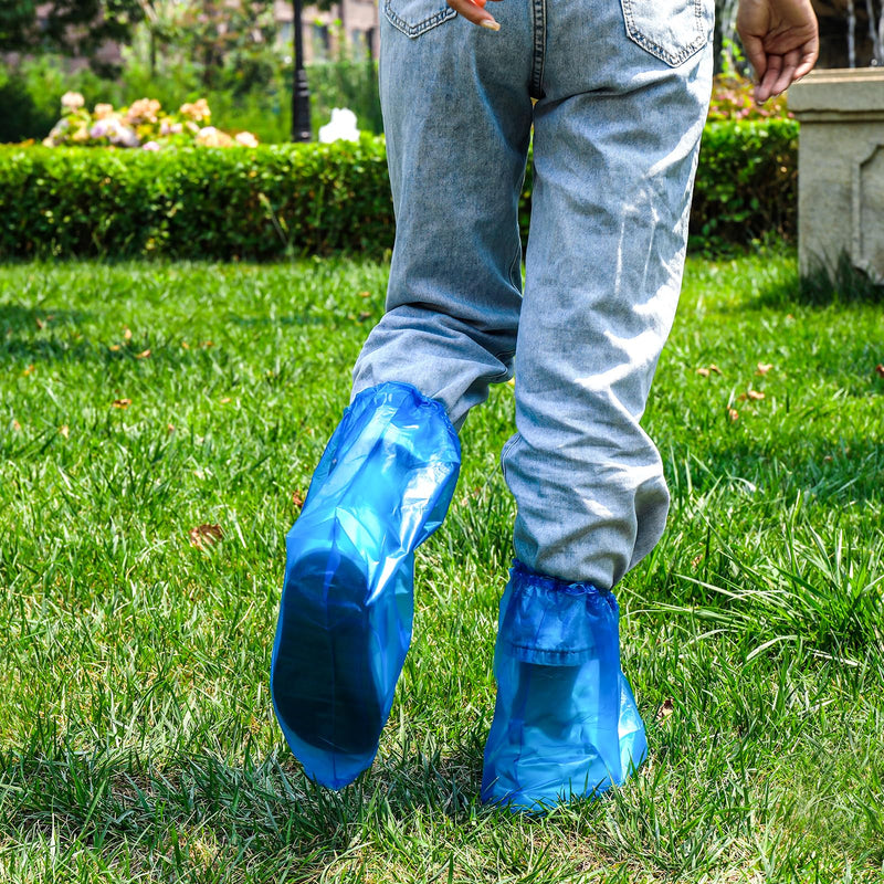 10 Pairs of Children's Rain Shoe Covers with Elastic Band, 30 x 28 cm Disposable Boot Covers for Outdoor Camping, Transparent Overshoes, Waterproof, Non-Slip for Children, Blue