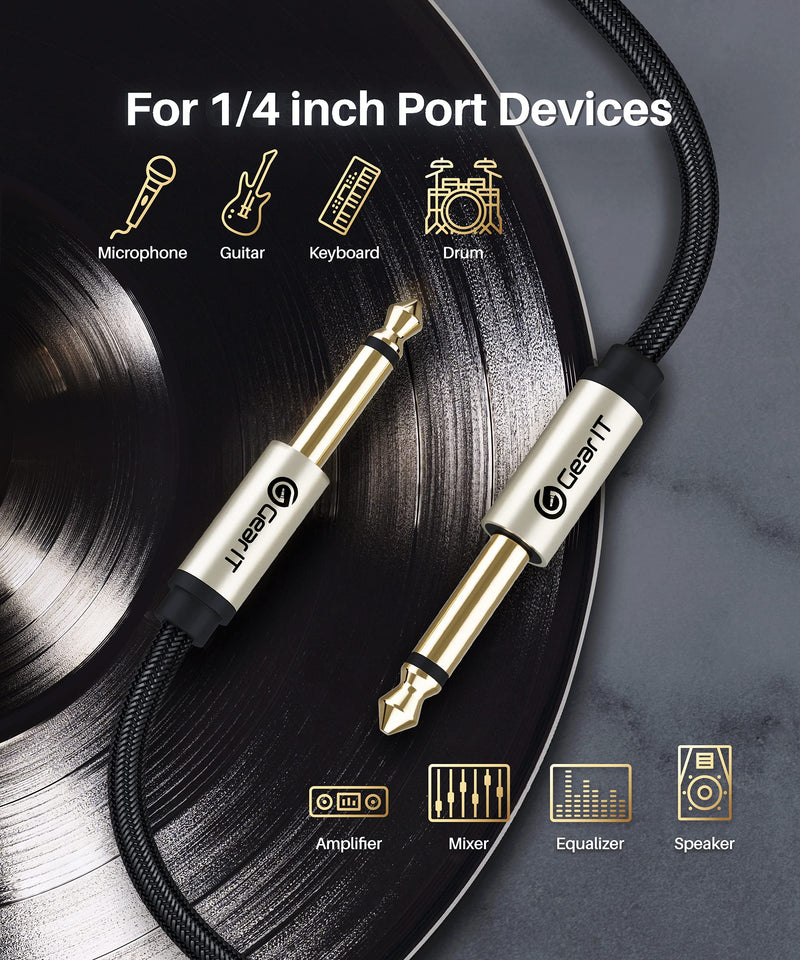 GearIT Guitar Instrument Cable (3ft 2-Pack) 1/4 Inch to 1/4 inch TS Straight Male to Male 6.35mm Mono Jack with Alloy Connector and Nylon Braid 3 Feet (2-Pack) Black
