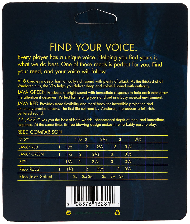 [AUSTRALIA] - Vandoren SRMIXA25 Alto Sax Jazz Reed Mix Card includes 1 each ZZ, V16, JAVA and JAVA Red Strength 2.5 