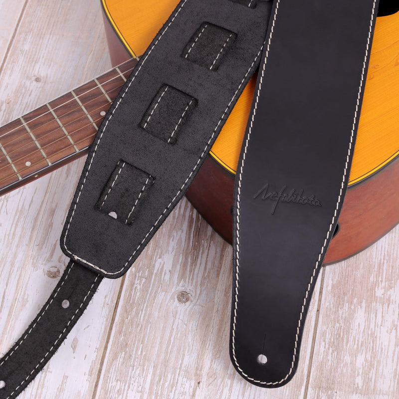 Nefelibata Guitar Strap, 3-inch Wide Full Grain Leather, Extra Wide Lightweight and Soft for Men and Women for Acoustic, Bass and Electric Guitar Frosted Black