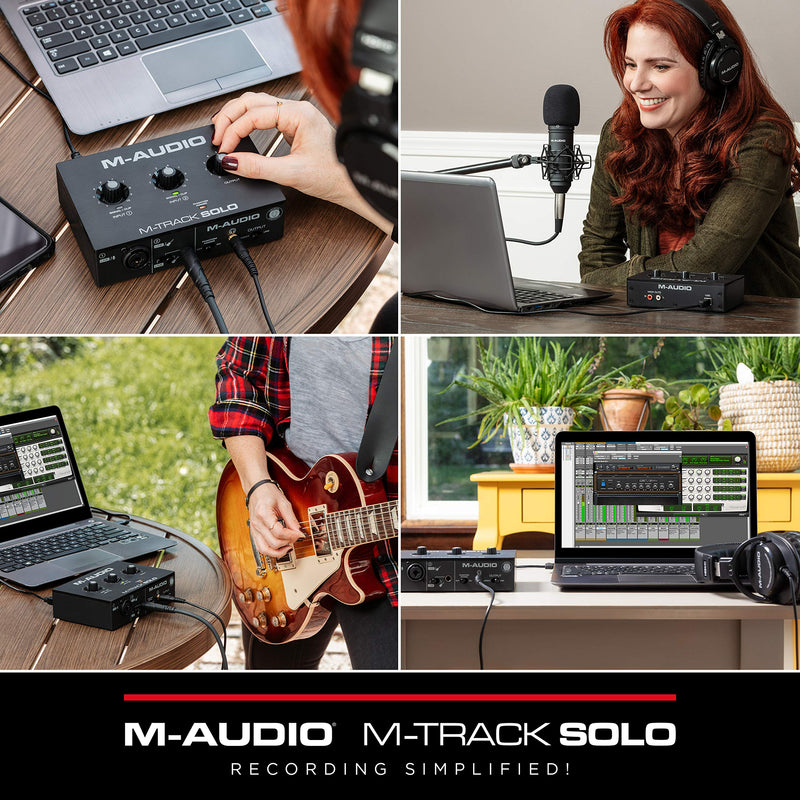 M-Audio M-Track Solo – USB Audio Interface for Recording, Streaming and Podcasting with XLR, Line and DI Inputs, Plus a Software Suite Included with 1 Mic Input Interface only