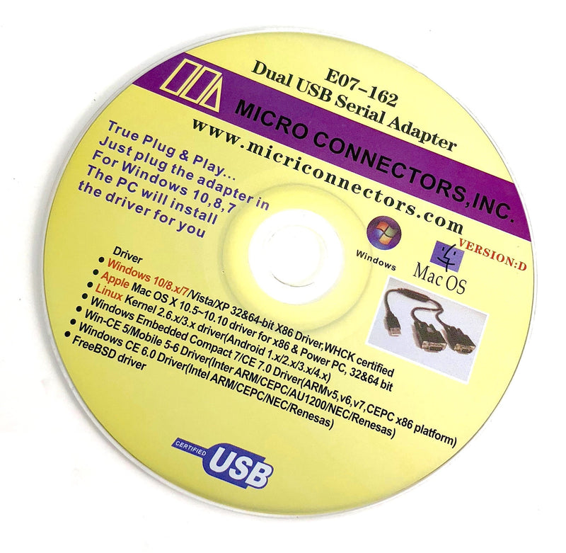 Micro Connectors, Inc. Plug and Play USB to Dual Serial DB9 Adapter Windows 10 / Win 8/ 7/ XP/ Vista / Mac (E07-162) 1 ft USB 2.0 (A-M to Dual Serial DB9-M) Black