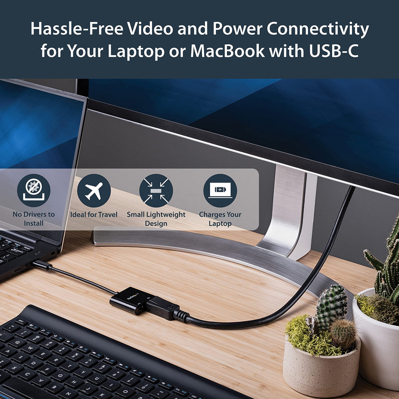 StarTech.com USB C to DisplayPort Adapter with Power Delivery - 4K 60Hz HBR2 - USB Type-C to DP 1.2 Monitor Video Converter w/ Charging - 60W PD Pass-Through - Thunderbolt 3 Compatible (CDP2DPUCP)