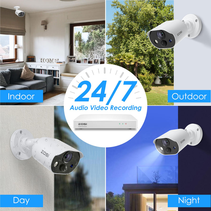 ZOSI 1080P HD-TVI Security Camera with Audio, 2MP 1920TVL Indoor Outdoor Surveillance Home Camera, Night Vision, PIR Motion Detection, IP66 Weatherproof, Only Work with ZOSI 3K Lite CCTV DVR Wired-1Cam
