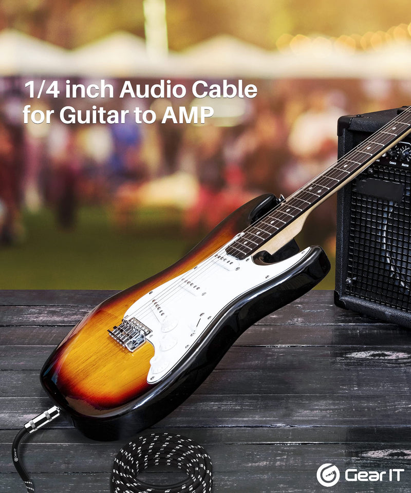 GearIT Audio Instrument Cable (15ft) 1/4 Inch to 1/4 inch Straight Male to Male for AMP Cord, Bass and Electric Guitar - Black/White 15 Feet