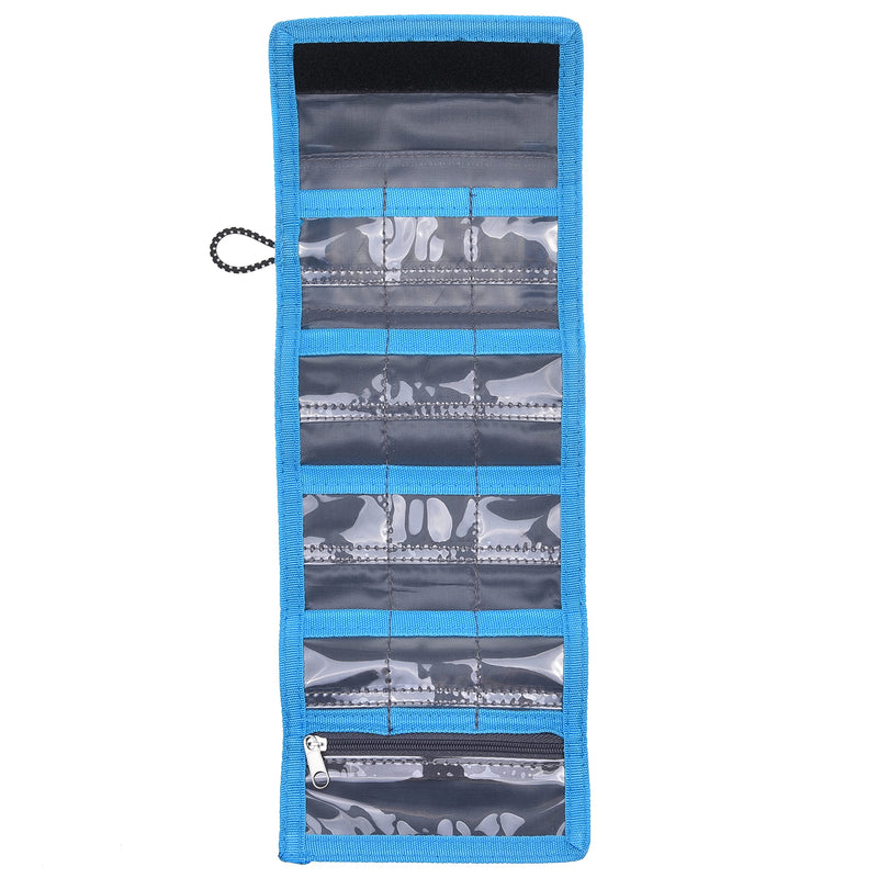 Memory Card Wallet - SD Card Storage - Slim and Foldable with Transparent Slots - Can Carry Up to 15 SD Cards - Straps with Tether Included - (Black/Blue) for SD Cards - Black & Blue