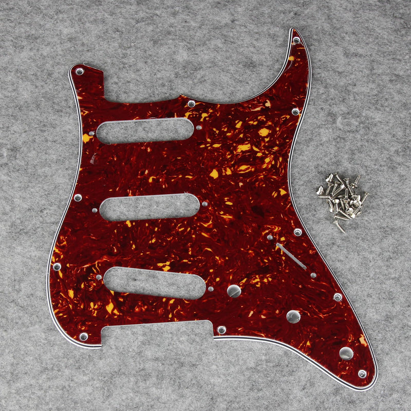 FLEOR 11 Holes ST Style Pickguard SSS Guitar Pickguard Pick Guard Scratchplate with Screws Set,4Ply Red Tortoise Shell 4Ply Red Tortoise Shell