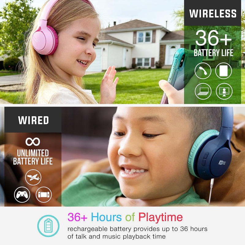 MEE audio KidJamz KJ45BT Children's Safe Listening Bluetooth Wireless Headphones (2Pack, BL&MT)