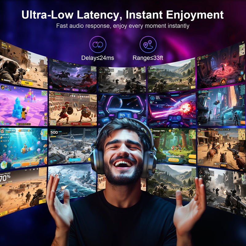 [AUSTRALIA] - Vakedy HW10 Wireless Gaming Headset for PS5, PS4, PC, Switch, Mac, 2.4GHz Wireless Gaming Headphone with Flip Noise Canceling Mic, 50H Battery, 50mm Drivers, RGB Lights (Cool Black) Cool Black 