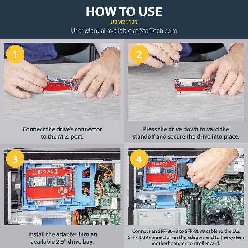 [AUSTRALIA] - StarTech.com M.2. PCI-e NVMe to U.2 (SFF-8639) Adapter - Not Compatible with SATA Drives or SAS Controllers - For M.2 PCIe NVMe SSDs - PCIe M.2 Drive to U.2 Host Adapter - M2 SSD Converter (U2M2E125) U.2 (SFF-8639) 
