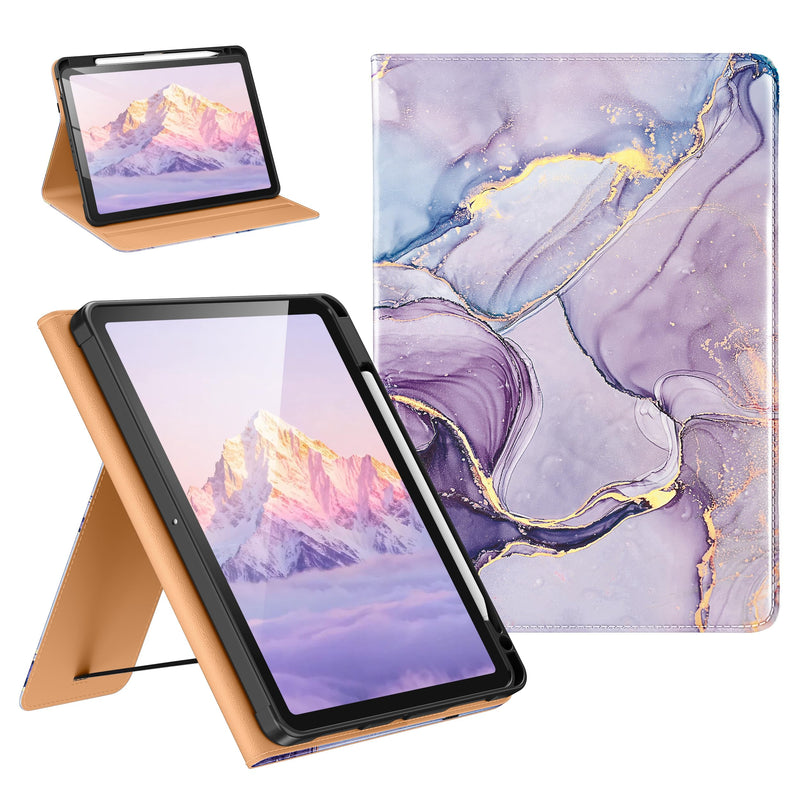 DTTO for iPad Air 11-inch Case M4 / M3 / M2 (2026/2025/2024), Marble Lilac | Slim Reading PU Leather Cover with Pencil Holder for iPad Air 5/4, Card Slot, Vertical & Horizontal Angles, Auto Wake/Sleep A-Lilac Marble