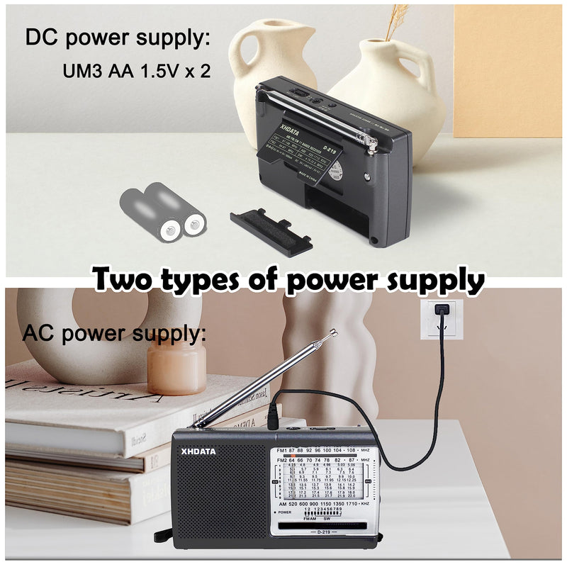 XHDATA D219 Portable AM FM Shortwave Radio Battery Operated Small Great Reception Radio with Good Sound,Earphone Jack for Gift Elder,Home,Child [Gray] Gray