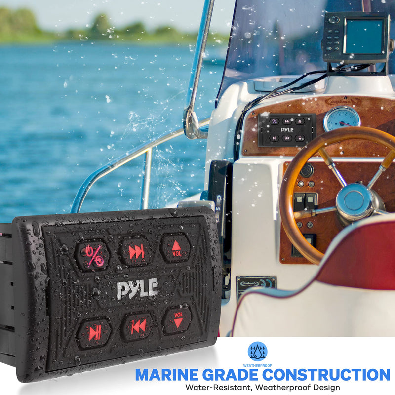 Pyle PLMRBTSQ1 Bluetooth Car Radio, Waterproof Marine Receiver, USB & AUX Inputs, IPX6 Rated, Universal Mounting, Includes 3.5mm Cable, Wireless Range 30ft