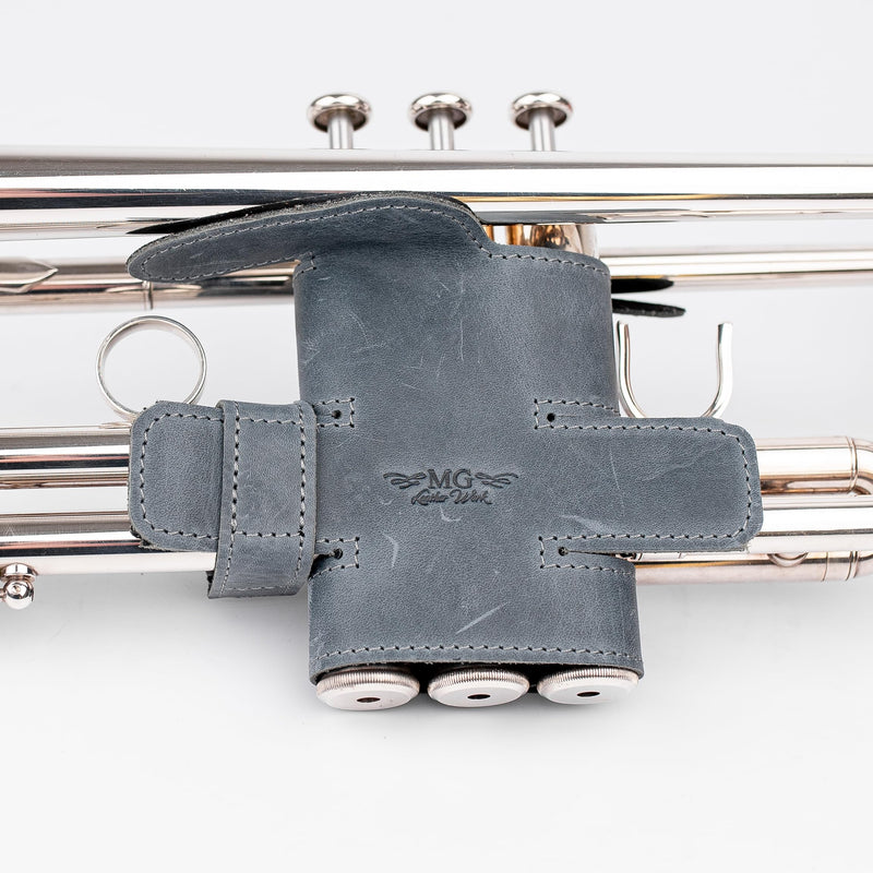 Trumpet Valve Guard XL Genuine Leather Protection Trumpet Valve Cover Valve Wrap (Gray) Blue