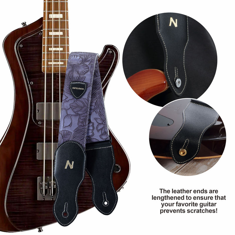 Nefelibata Guitar Strap with Pick Pocket,2.3 inch Porter Style Vegan Leather Carving Guitar Straps,60s Vintage Style (Purple) A# - Purple