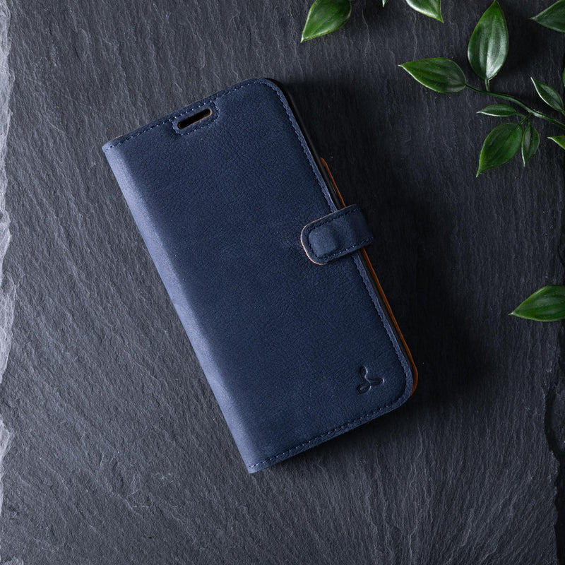 Snakehive Leather Wallet for iPhone 15 - Real Leather Wallet Phone Case - Genuine Leather with Viewing Stand and 3 Card Holder - Flip Folio Cover with Card Slot (Navy) Navy