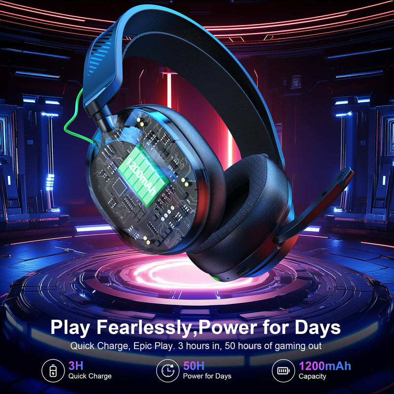 [AUSTRALIA] - Vakedy HW10 Wireless Gaming Headset for PS5, PS4, PC, Switch, Mac, 2.4GHz Wireless Gaming Headphone with Flip Noise Canceling Mic, 50H Battery, 50mm Drivers, RGB Lights (Cool Black) Cool Black 