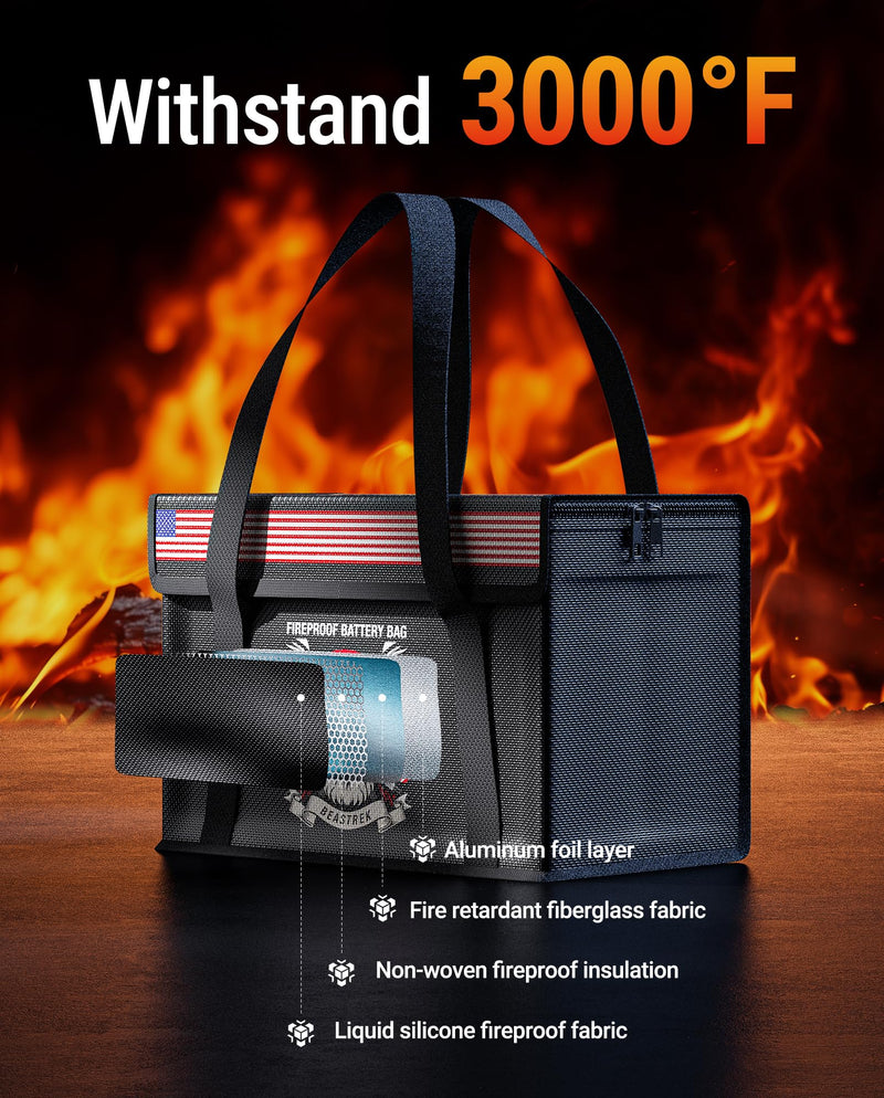 [AUSTRALIA] - 100AH LiFePO4 Lithium Battery Fireproof Bag,Large Capacity Explosion-proof Lipo Battery Safe Bag for Charging and Storage,Compatible with LiTime and LiPULS(14 * 9.4 * 7.8in) 14*9.4*7.8in 