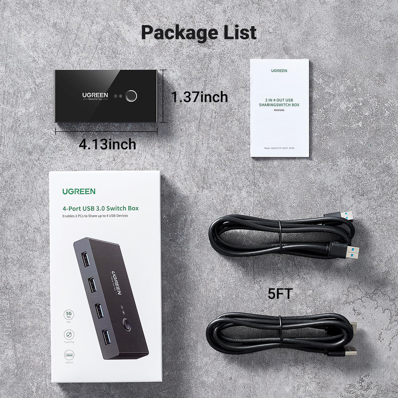 UGREEN USB 3.0 Switch Selector 2 Computers Share 4 USB Ports USB Switcher USB for PC Laptop Keyboard Mouse Printer Scanner One Button Switch Adapter with 2 Pack USB 3.0 Cables