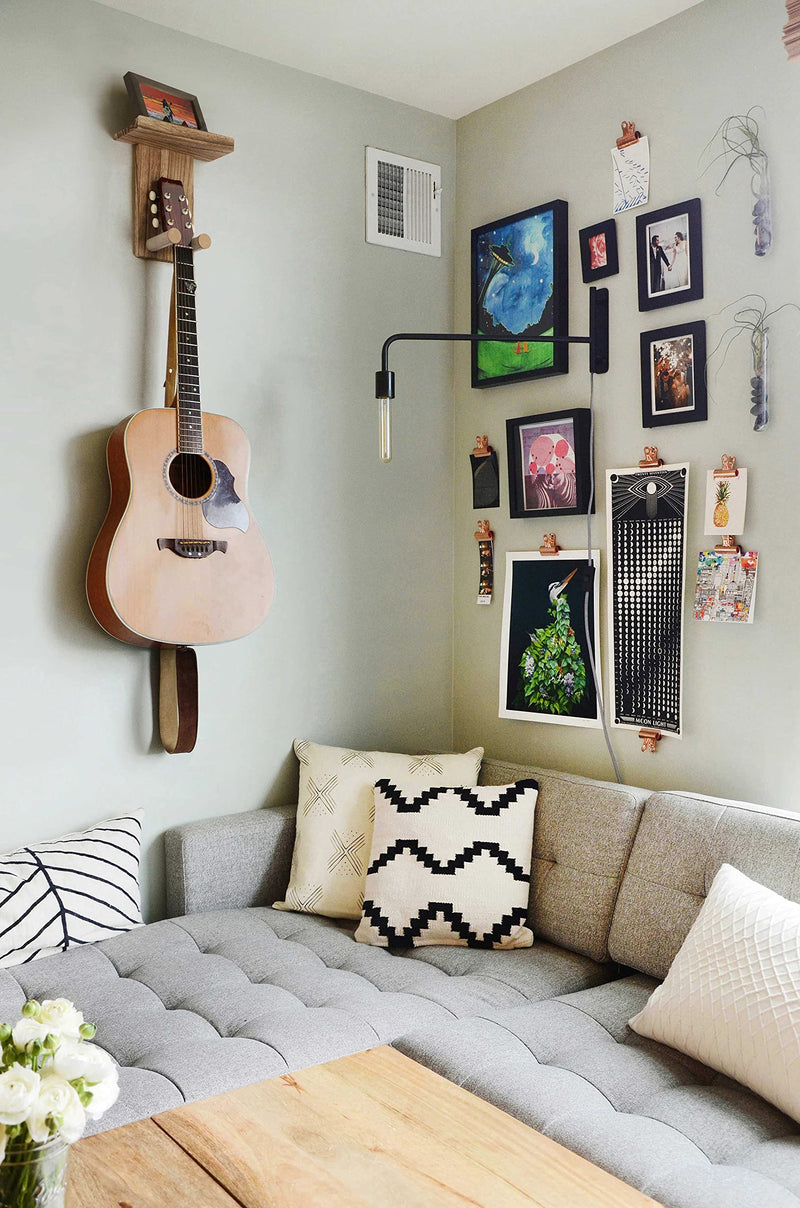 [AUSTRALIA] - Keebofly Guitar Wall Mount Hanger with Rustic Wood Shelf- Single Pack, Wall Hook Rack for Acoustic/Electric Guitars, Bass & Ukulele, (Brown,Patented) 1 Single Pack_Brown 