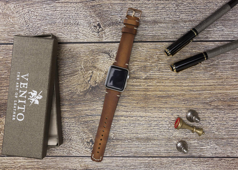 Venito Sarno for Apple Watch Ultra 2 / Ultra Band 49mm 45mm 44mm 42mm 41mm 40mm 38mm Handmade Premium Leather Watch Band Compatible with iWatch Series 9 8 7 6 5 4 3 2 1 SE Antique Brown w/Rose Gold Connector&Clasp 49mm/45mm/44mm/42mm
