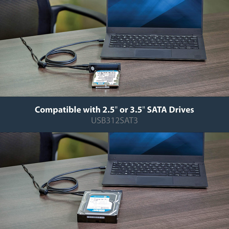 StarTech SATA to USB 10Gbps Cable, 2.5/3.5in SATA I/II/III (USB312SAT3) | External converter for SSD or HDD data transfer, UASP, TRIM, 4Kn, S.M.A.R.T., Power adapter, Not for optical drives USB A 10 Gps