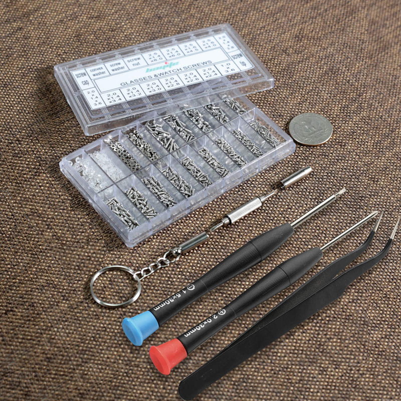 bayite Eyeglass Repair Kit Sunglass Glasses Repair Kit with Screws Assorted Tweezers Screwdriver Nuts Stainless Steel Screws Tool for Watch 1000Pcs