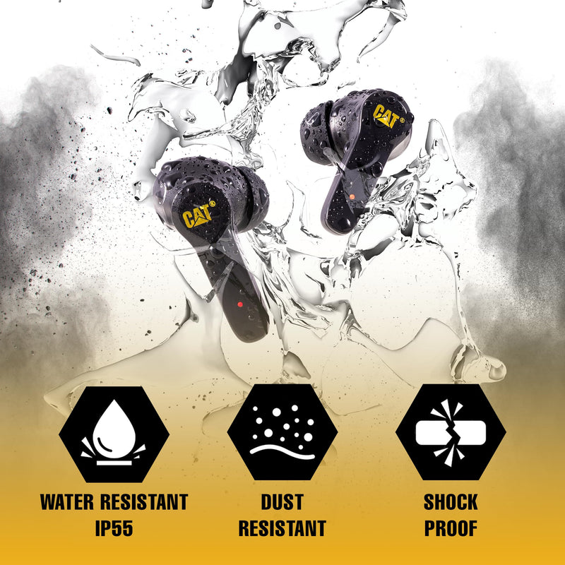 CAT Bluetooth Noise Canceling Ear Buds - Rugged Wireless Work Earbuds, Bluetooth Work Headphones, Dust Proof, Shock Proof, Water Resistant, Compatible with Apple, Android