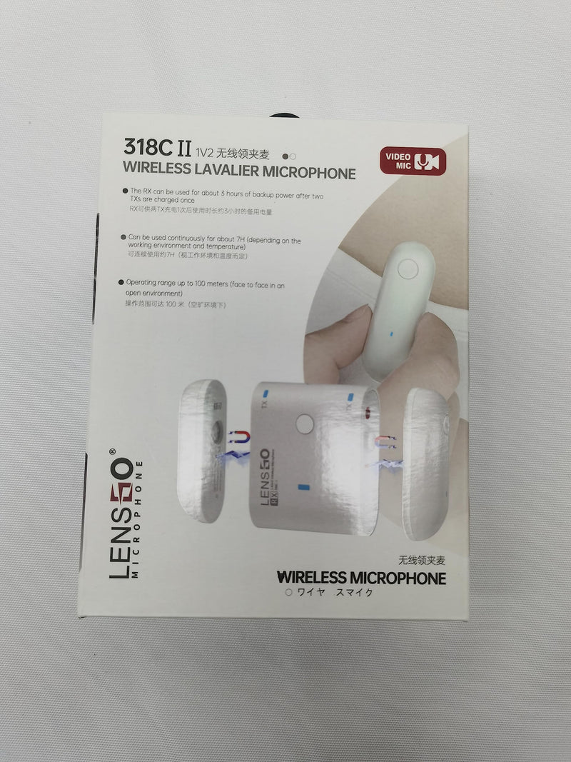 LENSGO 318C II 2.4GHz Dual Clip on Wireless Lavalier Microphone for DSLR/SLR Camera Camcorder iPhone Android Rechargeable Lapel Mic for Video Recording Interview TikTok YouTube Live Streaming -B