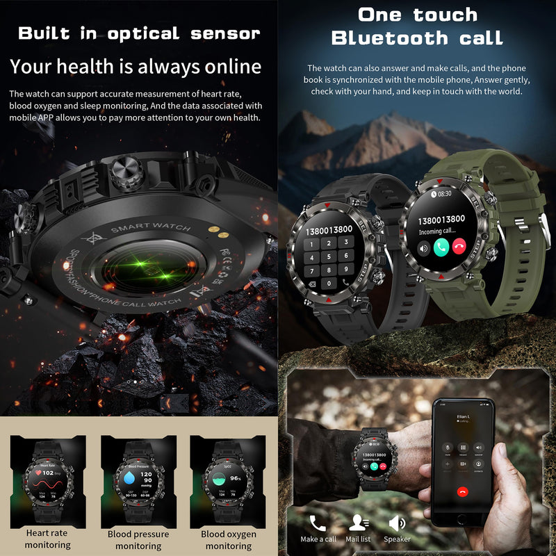 Smart Watch for Men (Answer/Make Calls), 1.39" Outdoor Waterproof Tactical Smartwatch with 123 Sport Modes, Sleep Heart Rate Monitor, Pedometer, IP68 Waterproof Fitness Tracker for iOS Android Gray