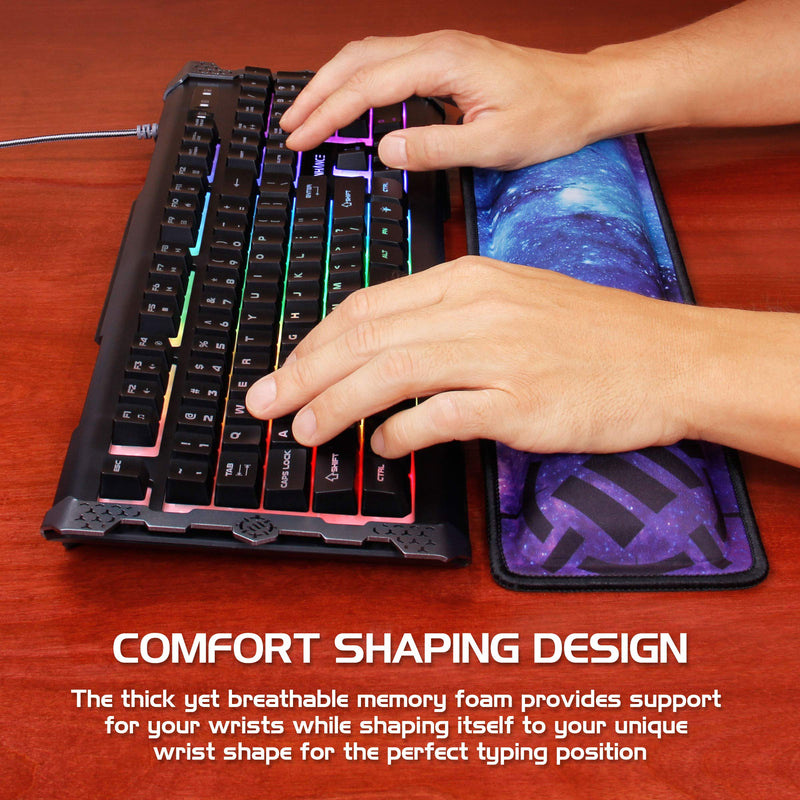 ENHANCE Keyboard Wrist Rest - Keyboard Wrist Support with Memory Foam Wrist Pad and Premium Anti-Fray Stitching - Fits Full Size Keyboards Helps with Wrist Pain for PC, Laptop, Office Typing - Galaxy Full Size (Galaxy)