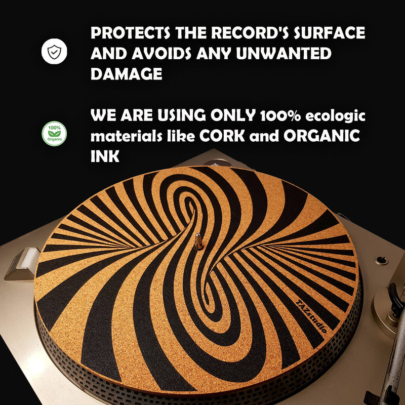 Premium slipmat - Cork Turntable Mat for Better Sound Support on Vinyl LP Record Player - Cork mat Original Geometric Design Psychedelic Geometric Spiral Art [4mm Thickness]-m7 m7-Geometric spiral