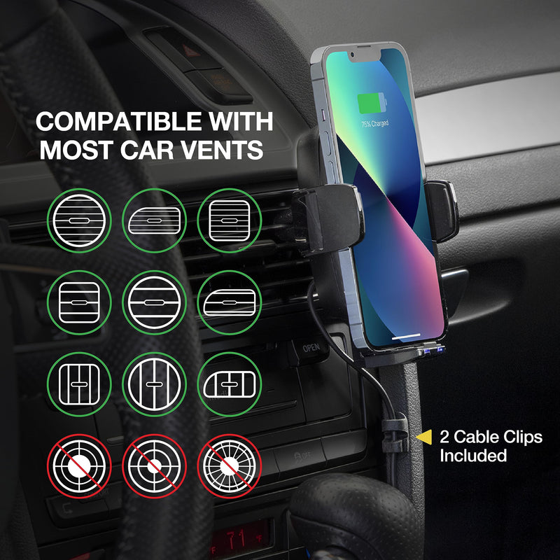 Scosche UQ3WDV-SP Windshield/Dashboard/Vent Qi-Certified 15W Wireless Charging Universal Cell Phone Car Mount, Adjustable Hands-Free Cell Phone Holder with Stick Grip, Black Gen 3 Windshield / Dash / Vent