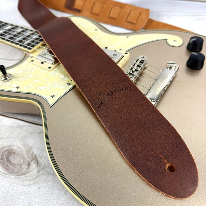 [AUSTRALIA] - Walker & Williams STR-07 Distressed Brown “Bomber Jacket” Finish Italian Leather Guitar Strap For Acoustic, Electric, And Bass Guitars 