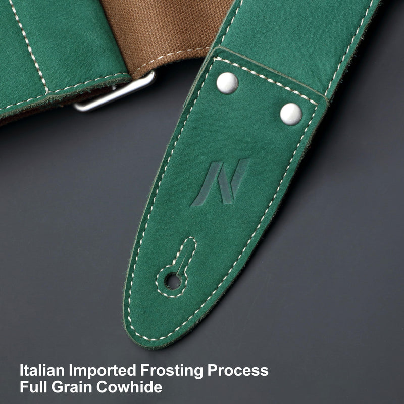 Nefelibata Guitar Strap, 2"Full Grain Leather Guitar Straps with Pick Pocket for Bass, Electric & Acoustic Guitar, Come with Guitar Picks,Strap Button and Strap Locks(Christmas Green) B#-christmas Green