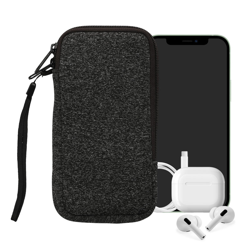 kwmobile Neoprene Phone Pouch Size XXL - 7" - Universal Cell Sleeve Mobile Bag with Zipper, Wrist Strap - Anthracite/White XXL - 7"