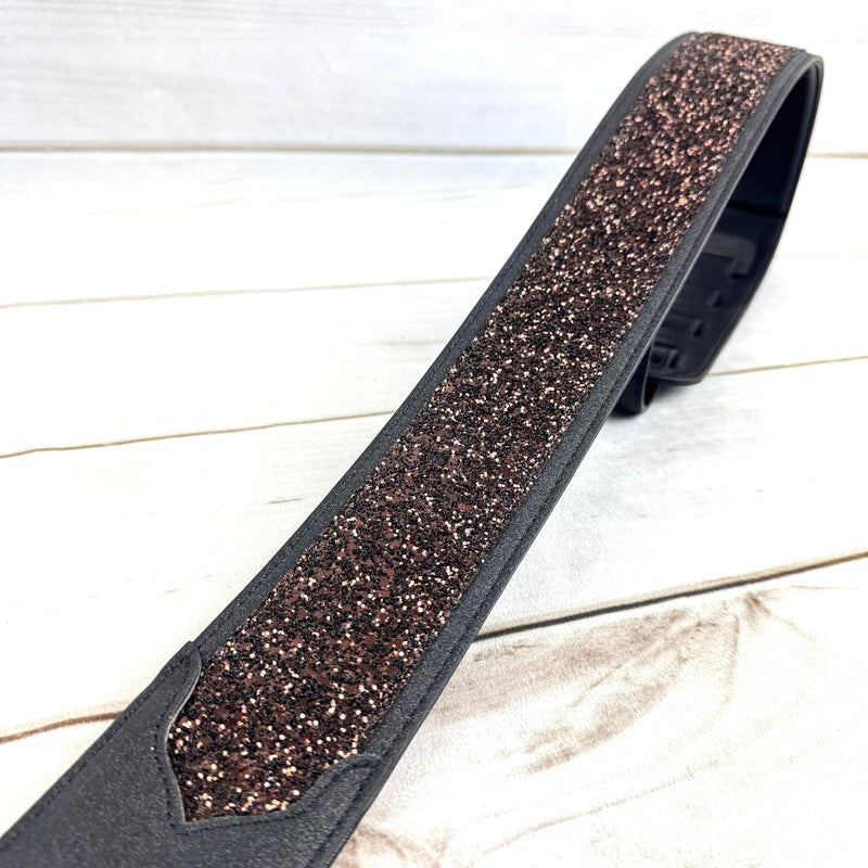 Walker & Williams WW-GL-109 Cary Black Copper Super Sparkle Glitter Bomb Padded Guitar Strap Glove Leather Back For Acoustic, Electric, And Bass Guitars