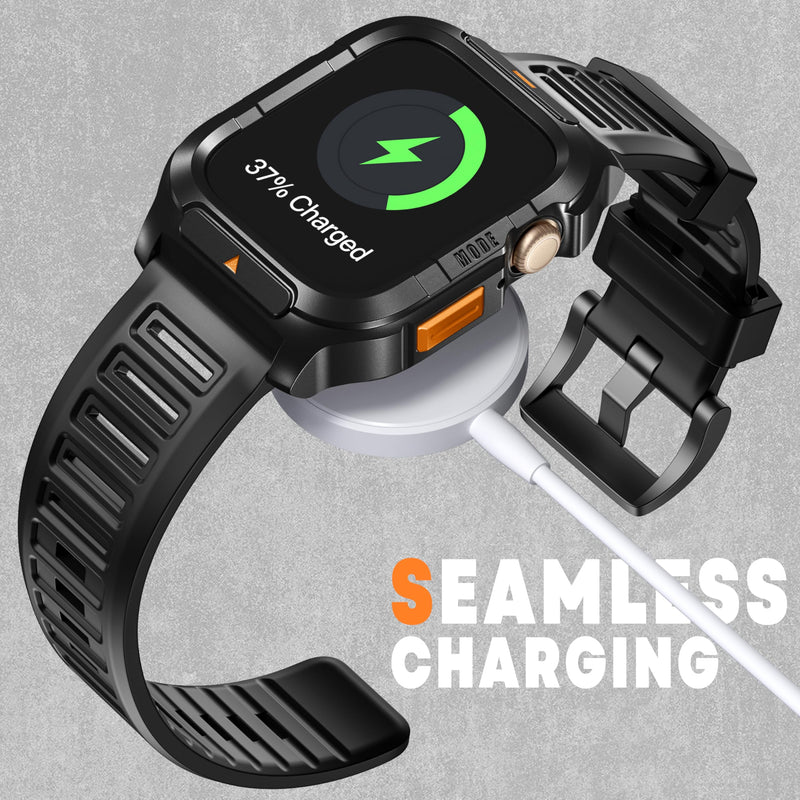 Bandletic Tactical Metal Case with Band Compatible with Apple Watch 44mm | Rugged Military-Grade Protective Bumper Cover with Soft Silicone Strap for iWatch SE3 SE2 SE 6 5 4 44mm 44mm Series SE/6/5/4