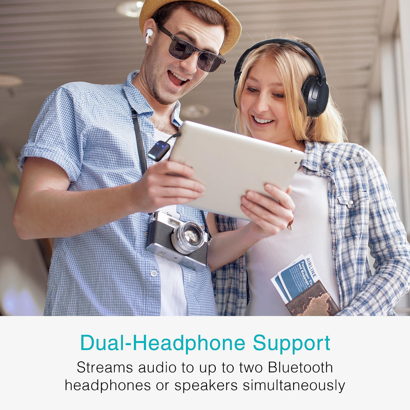 [AUSTRALIA] - MEE Audio Connect Air in-Flight Bluetooth Wireless Audio Transmitter Adapter for up to 2 AirPods/Other Headphones; Works with All 3.5mm Aux Jacks on Airplanes, Gym Equipment, TVs, & Gaming Consoles Black 