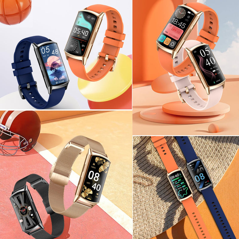 ZPIMY 1.58” AMOLED Smart Watch for Women (Make/Answer Call), 5ATM Waterproof Mens Smartwatch, Fitness Tracker Smartwatch for Android iPhones, Digital Watches Step Counter, 2 Straps (Gold) Gold