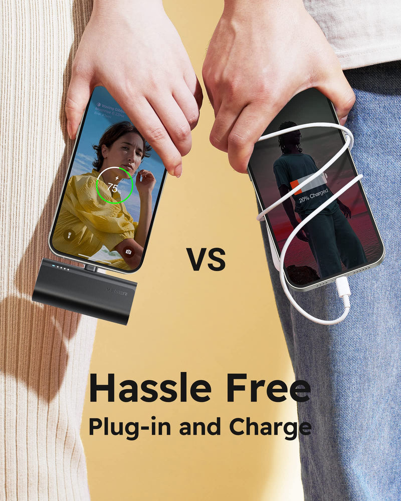 VEGER Portable Charger, USB C Power Bank, 5000mAh Mini Battery Pack Fast Charging 20W Small Charging Bank for Samsung Galaxy S21, S20, S10, S9, Note 20, Pixel, Moto, LG, Oculus Quest, Android Phones D Black