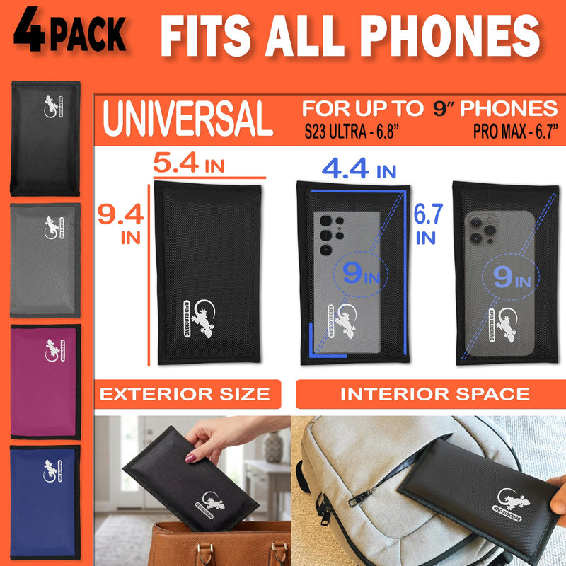 Faraday Bag Anti-Tracking GPS RFID Car Key Signal Blocker Wallet Shielding Pouch Protective Case for Cell Phone Car Key FOB, Data Privacy, Electronic Device Security (4 PACK - FAMILY PACK) 4 PACK - FAMILY PACK